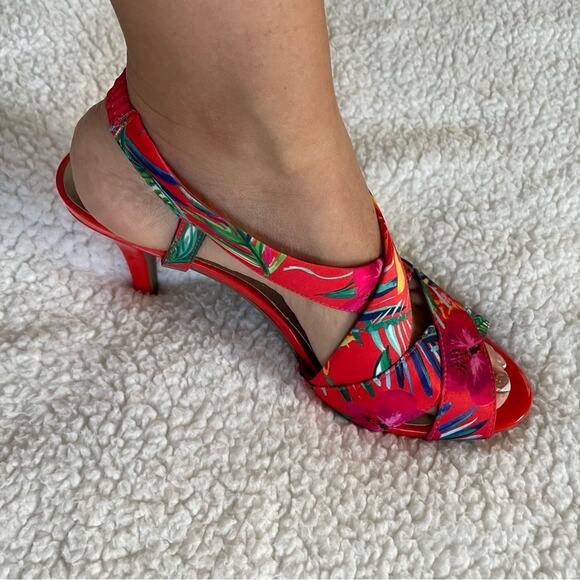 Bandolino Molvena Slingback Heeled Sandals red w/a multi-color tropical floral 9 - Picture 11 of 11